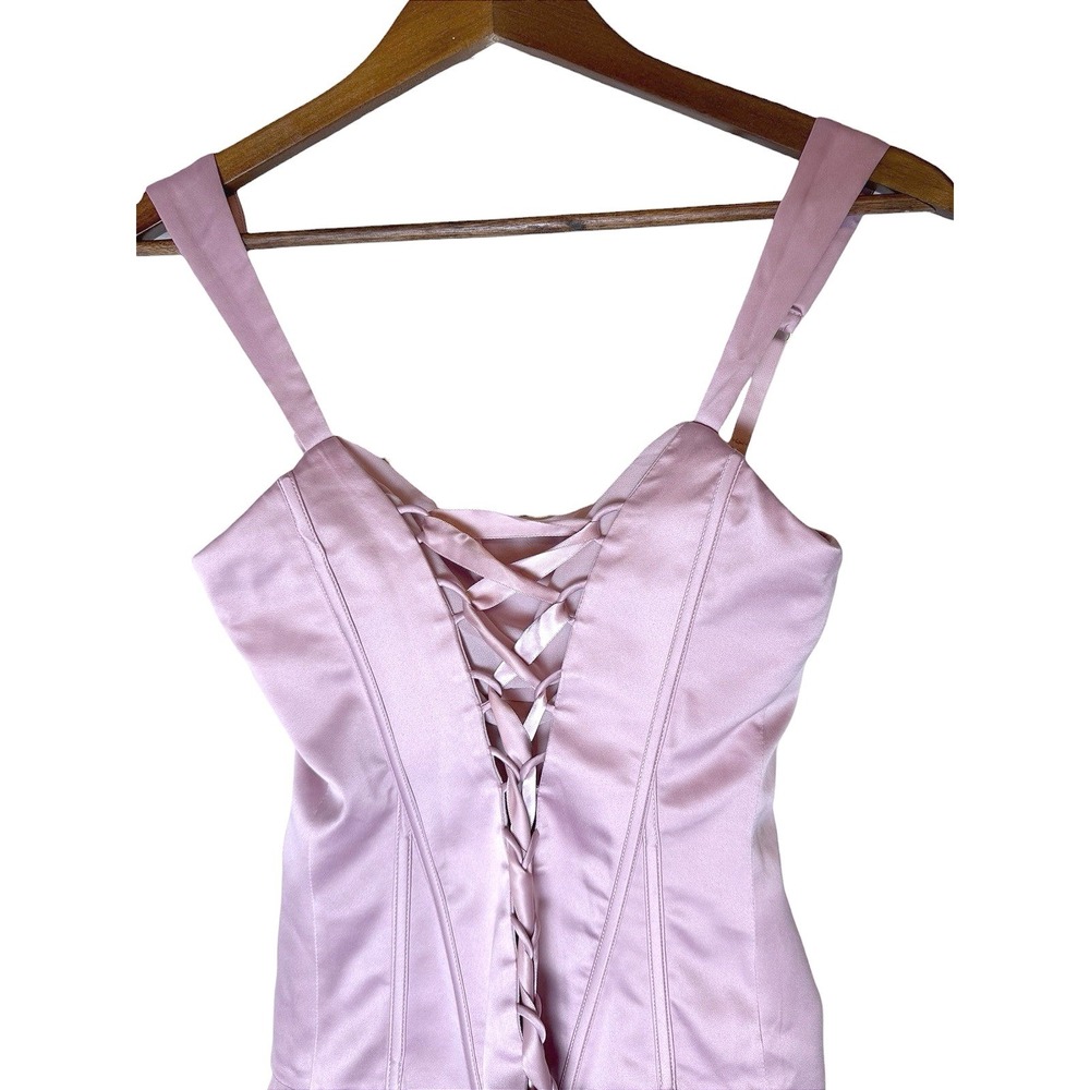 Oh Polly Mauve Pink Satin Corset Lace Up Mini Dress Coquette Fairycore US 2 - Picture 3 of 9